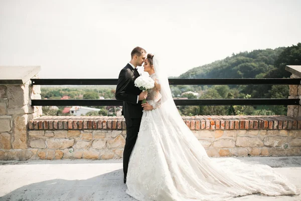 Sole Ritratto Felice Sposa Sposo All Aperto Nella Posizione Della — Foto Stock