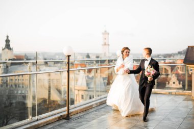 Düğün günü el ele tutuşan çift, damat ve gelin..