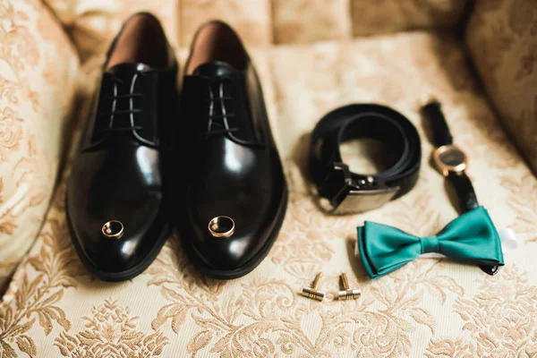 Accesorios Para Hombre Con Zapatos Lujo Vista Superior — Foto de Stock