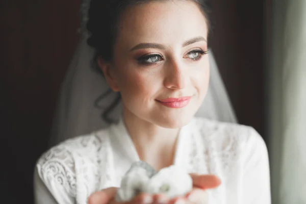 Güzel Bir Moda Gelininin Portresi Tatlı Şehvetli Düğün Makyajı Saç — Stok fotoğraf