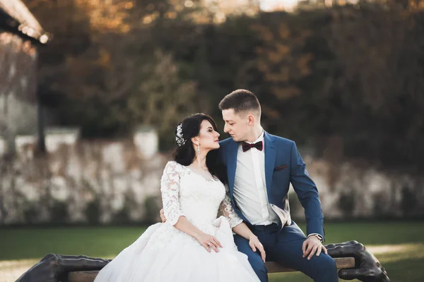 Casal Perfeito Noiva Noivo Posando Beijando Seu Dia Casamento — Fotografia de Stock
