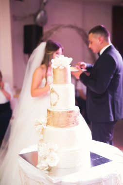 Gelin ve damat düğün pastasını kesiyor..