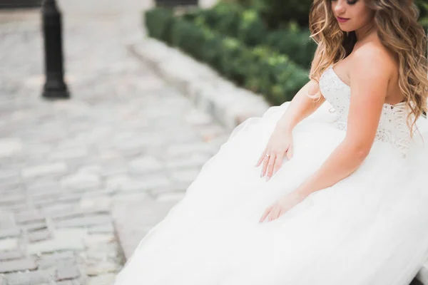 Mooie Luxe Bruid Elegante Witte Jurk — Stockfoto
