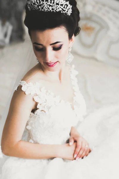 Portrait Beautiful Bride Fashion Veil Wedding Morning — Stock Photo, Image