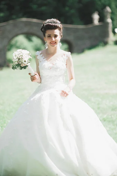 エレガントな白いドレスで美しい豪華な花嫁 — ストック写真