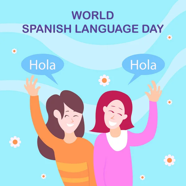 Ilustracja Wektor Grafika Dwóch Kobiet Pozdrowienia Języku Hiszpańskim Idealny Międzynarodowy — Wektor stockowy