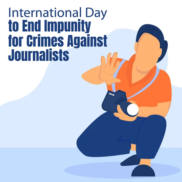 ジャーナリストのイラスト ベクトル グラフィックが手のひらを広げ国際的な日に最適で犯罪の処罰を終わらせるジャーナリスト お祝い グリーティング カードなど — ストックベクタ