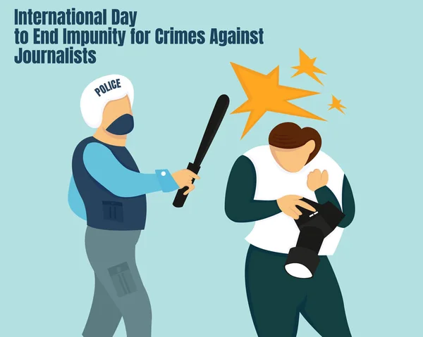 警察官のイラストベクトルグラフィックはジャーナリストを打ち負かし国際的な日に最適ですジャーナリストに対する犯罪の処罰を終わらせ — ストックベクタ