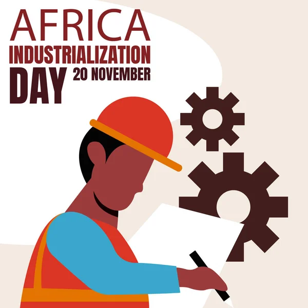 项目工人的图解矢量图形是在纸上书写 显示齿轮 非常适合国际日 非洲工业化日 庆祝会 贺卡等 — 图库矢量图片