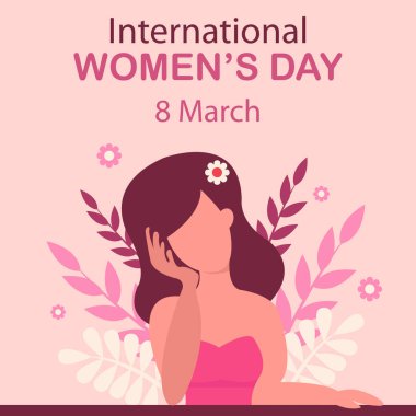 illustration vector graphic of a woman is daydreaming at a table, showing leaves in the background, perfect for international day, international womens day, celebrate, greeting card, etc.