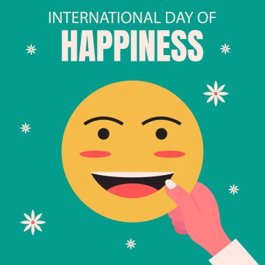 illustration vector graphic of hand holding laughing emoji, perfect for international day, international day of happiness, celebrate, greeting card, etc.