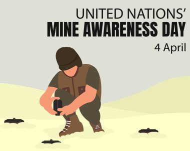illustration vector graphic of a soldier holding a mine, perfect for international day, united nations mine awareness day, celebrate, greeting card, etc.