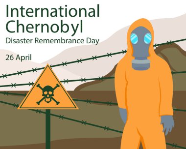 illustration vector graphic of an officer was near the danger zone fence, perfect for international day, chernobyl disaster remembrance day, celebrate, greeting card, etc.