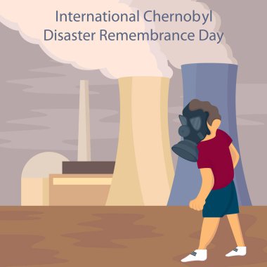 illustration vector graphic of a child is wandering around an industrial factory, perfect for international day, chernobyl disaster remembrance day, celebrate, greeting card, etc.
