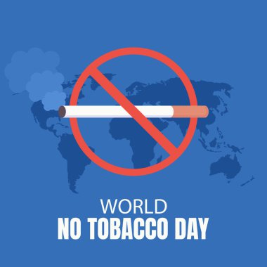 illustration vector graphic of prohibition sign on smoking producing cigarettes, showing world map background, perfect for international day, world no tobacco day, celebrate, greeting card, etc.