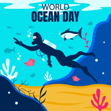 illustration vector graphic of a diver diving underwater, perfect for international day, world ocean day, celebrate, greeting card, etc.