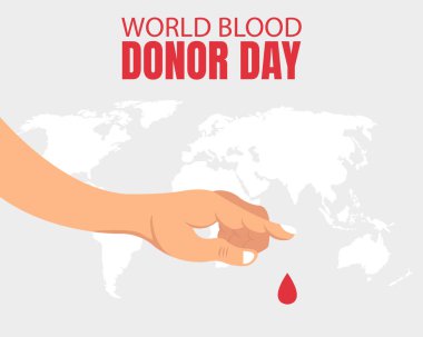 Elden kan damlayan el çizelgesi, dünya haritası arkaplanı, uluslararası gün için mükemmel, dünya kan bağışı günü, kutlama, tebrik kartı, vs..