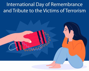 Bir kadının illüstrasyon vektör grafiği, uluslararası gün için mükemmel olan saatli bomba kullanılarak terörizm kurbanlarını anma, kutlama, tebrik kartı vb..