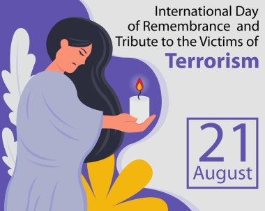 Elinde mum tutan ve dua eden bir kadının illüstrasyon vektör grafiği, uluslararası gün için mükemmel, hatıra ve hürmet, terörizm kurbanları, kutlama, tebrik kartı, vs..