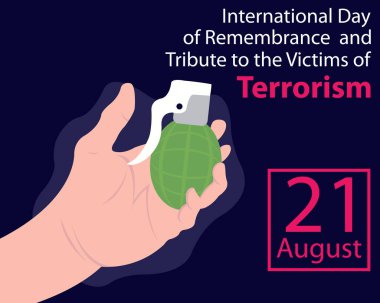 Aktif el bombasının illüstrasyon vektör grafiği, uluslararası gün için mükemmel, hatırlama ve övgü, terörizm kurbanları, kutlama, tebrik kartı, vs..