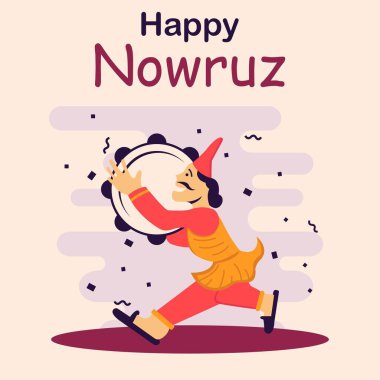 illustration vector graphic of a man ran with a tambourine, perfect for international day, happy nowruz, celebrate, greeting card, etc. clipart