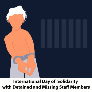 Bir adamın elleri hapiste kelepçelenir, uluslararası gün için mükemmel, gözaltına alınan personelle dayanışma, kayıp personel, üyeler, kutlama, tebrik kartı, vs..