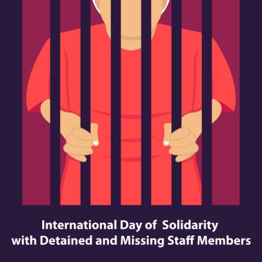 Hapishanenin içinden demir parmaklıkları tutan bir kişinin çizim vektör grafiği, uluslararası gün için mükemmel, gözaltına alınan personelle dayanışma, kayıp personel, üyeler, kutlama kartı, vs..