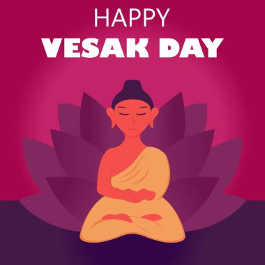Buda 'nın illüstrasyon vektör grafiği bir nilüfer çiçeği üzerinde meditasyon yapıyor, uluslararası gün için mükemmel, vesak günü, kutlama, tebrik kartı, vs..