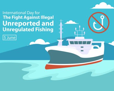 illustration vector graphic of fishing boats along the coast, perfect for international day, fight against illegal, unreported and unregulated, fishing, celebrate, greeting card, etc. clipart