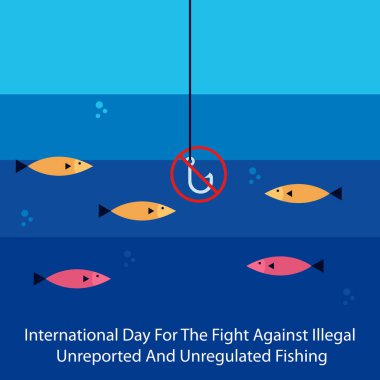 illustration vector graphic of Fish colonies gather near the hook, perfect for international day, fight against illegal, unreported and unregulated, fishing, celebrate, greeting card, etc. clipart