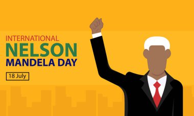 Takım elbiseli bir adamın illüstrasyon vektör grafiği bir elini kaldırdı, uluslararası gün için mükemmel, uluslararası Nelson Mandela günü, kutlama, tebrik kartı, vs..