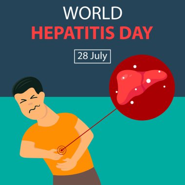 Bir adamın çizim vektör grafiği solar plekssini tutarken acı çekiyor, uluslararası gün için mükemmel, dünya hepatit günü, kutlama, tebrik kartı, vesaire..