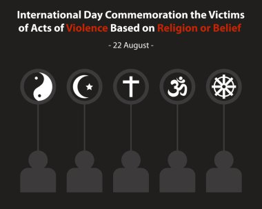 illustration vector graphic of silhouettes of people and some religious symbols, perfect for international day, commemoration the victims of acts, violence based, religion or belief. clipart