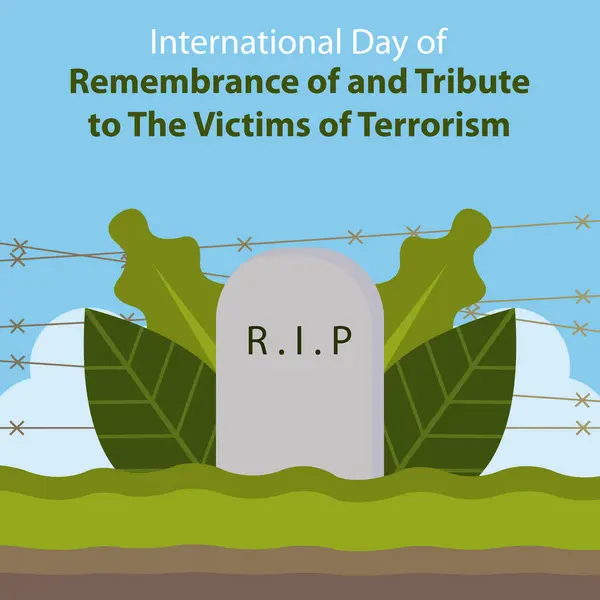 stock vector illustration vector graphic of tombstones behind barbed wire walls, perfect for international day, remembrance of and tribute, the victims of terrorism, celebrate, greeting card, etc.