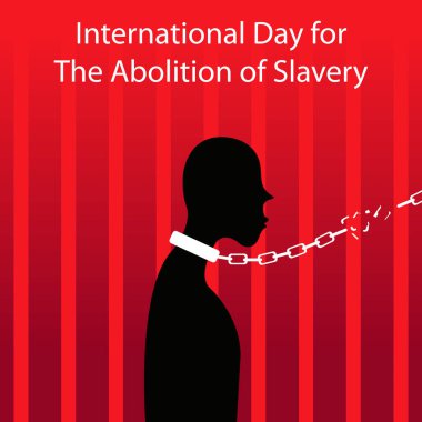 Zincirli boyunlu bir kişinin silüetinin çizimi, uluslararası gün için mükemmel, köleliğin kaldırılması, kutlama, tebrik kartı, vesaire..