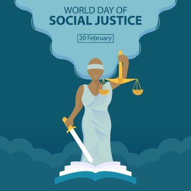 Adalet Tanrıçası 'nın illüstrasyon vektör grafiği bir denge ve kılıç barındırıyor. Uluslararası gün için mükemmel, sosyal adalet günü, kutlama, tebrik kartı vesaire..