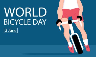 Bir bisikletçinin illüstrasyon vektör grafiği yarışını hızlandırıyor. Uluslararası gün, dünya bisiklet günü, kutlama, tebrik kartı vs..