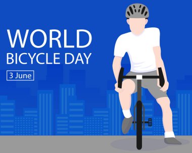 Bir bisikletçinin illüstrasyon vektör grafiği bir şehir yolunun kenarında durur, uluslararası gün için mükemmel, dünya bisiklet günü, kutlama, tebrik kartı, vs..