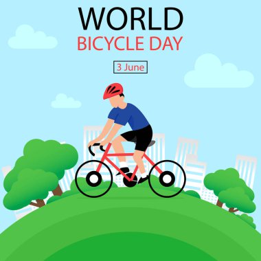 Erkek bisikletçinin illüstrasyon vektör grafiği şehir parkında hızlanıyor, uluslararası gün için mükemmel, dünya bisiklet günü, kutlama, tebrik kartı, vs..