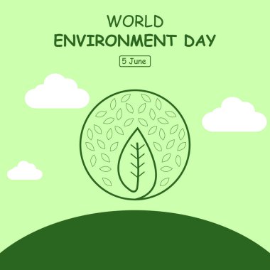 Yeşil yaprak ikonunun bir çayırın üzerindeki çizim vektör grafiği, uluslararası gün, dünya çevre günü için mükemmel, kutlama, tebrik kartı, vs..