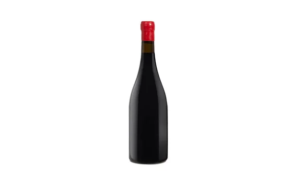 Isolerad Flaska Vin Eller Champagne Med Röd Propp Horisontell Bild — Stockfoto