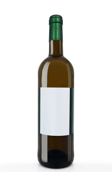 Frasco Vinho Branco Isolado Com Rótulo Branco — Fotografia de Stock