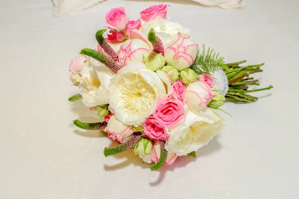 Bouquet of roses and peonies, pink and white. Rosa  damascena,Rosa Desdemona,Paeoniaceae. Rose Juliet.