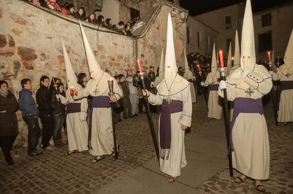 Settimana Santa Zamora Spagna Processione Della Confraternita Penitenziale Jess Yacente — Foto Stock
