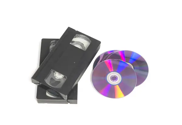 Video Tapes Dvd Discs Isolated White Background — Stock Photo, Image