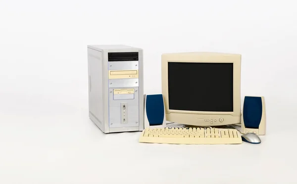 Старый Крем Синий Настольный Компьютер Изолированы Белом Фоне Стоковая Картинка