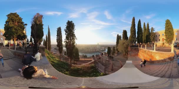 Solnedgång Över Verona Stadslandskap Italien 360 — Stockvideo
