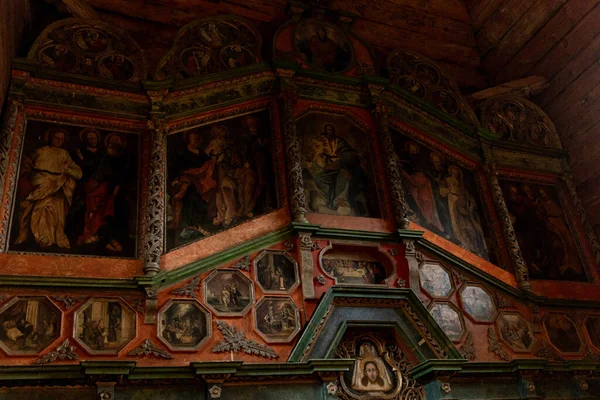 Belső Tér Ősi Fából Készült Ortodox Templom Ikonokkal — Stock Fotó