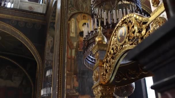 Interior Antigua Iglesia Catedral Con Paredes Pintadas — Vídeo de stock