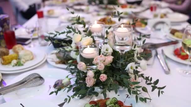 Decoration Flowers Festive Table Restaurant Wedding — Stock videók
